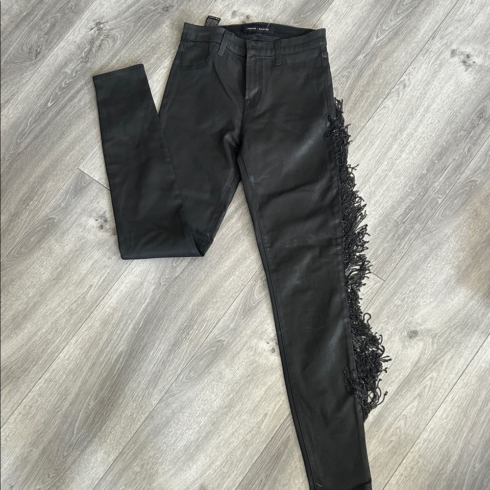 NWT J Brand x Halpern Maria High Rise Skinny Jeans Black Fringe Chain Sz 26 $398 - Picture 2 of 13
